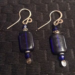 Dark Blue Glass Bead Earrings